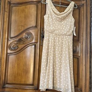 NEW R&K Taupe Polka Dot Feminine Cowl Neck Pretty Woman Y2K Sleeveless Dress 10